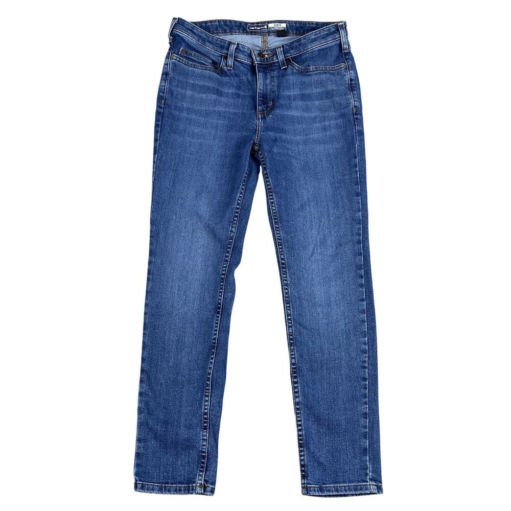 Carhartt Jeans Womens 8 Short Blue Slim Fit BD4976-W Mid Rise Stretch Denim